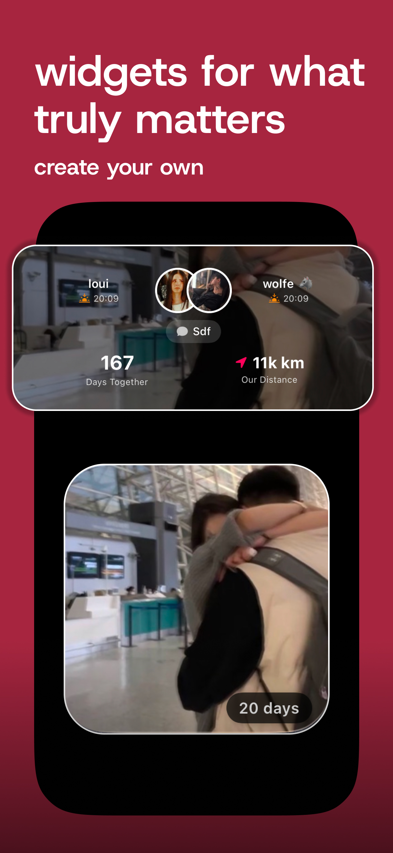 Thumbkiss iOS app screenshot showing relationship widgets and rituals