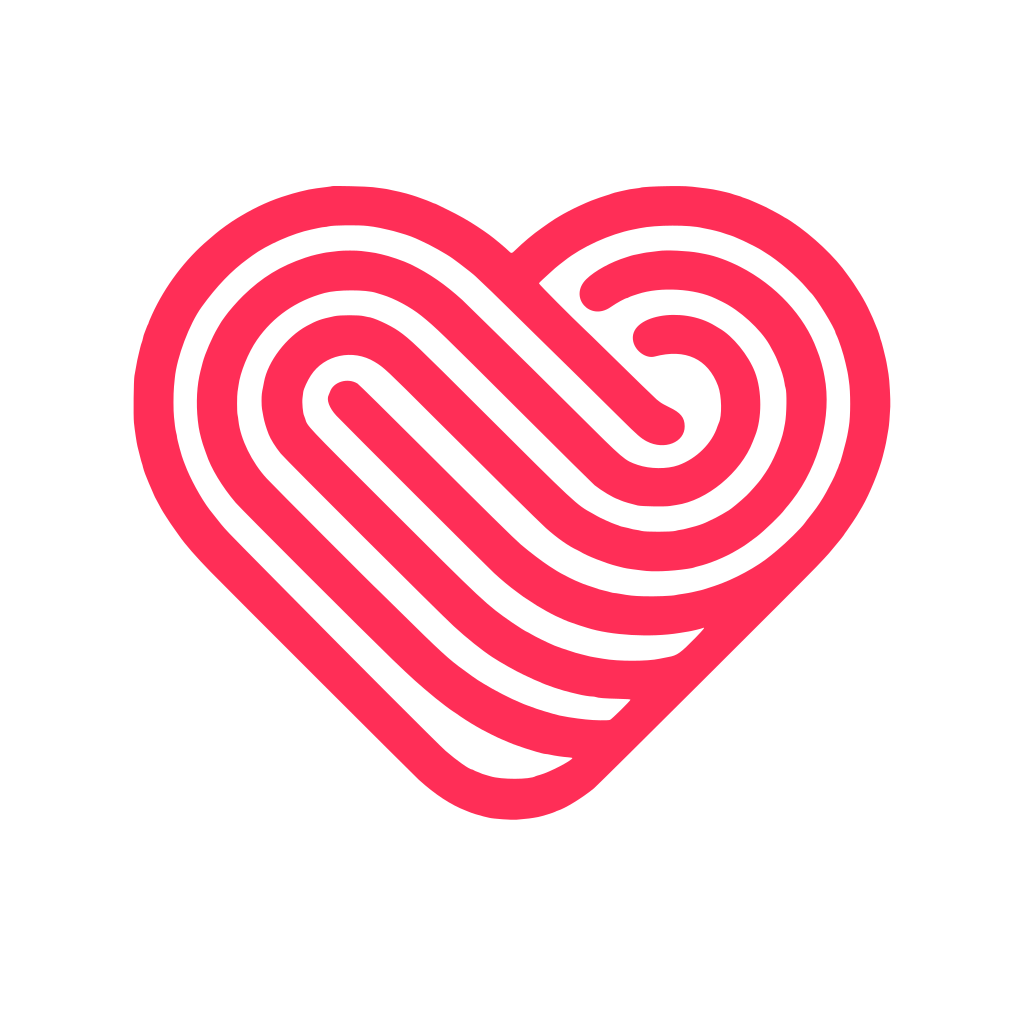 Thumbkiss app icon, the red fingerprint heart mark centred on a white 1024 by 1024 square as it appears on the App Store